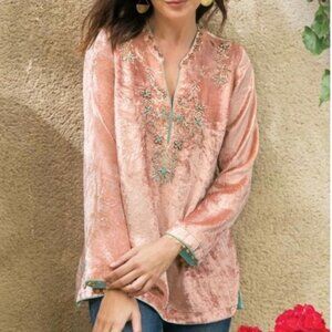 Soft Surroundings Velvet Moroccan Beaded Embroidered Tunic Top Size Large